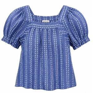 Philosophy Republic Top Women XL Puff Sleeve Blue Floral Stripe Square Neck Boho